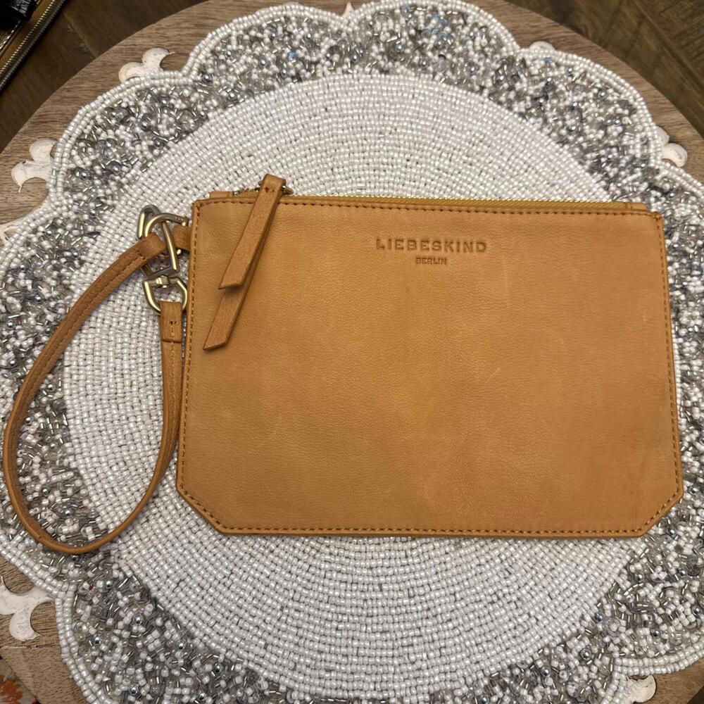 Liebeskind Berlin Cow Leather Tan Wristlet Pouch Clutch